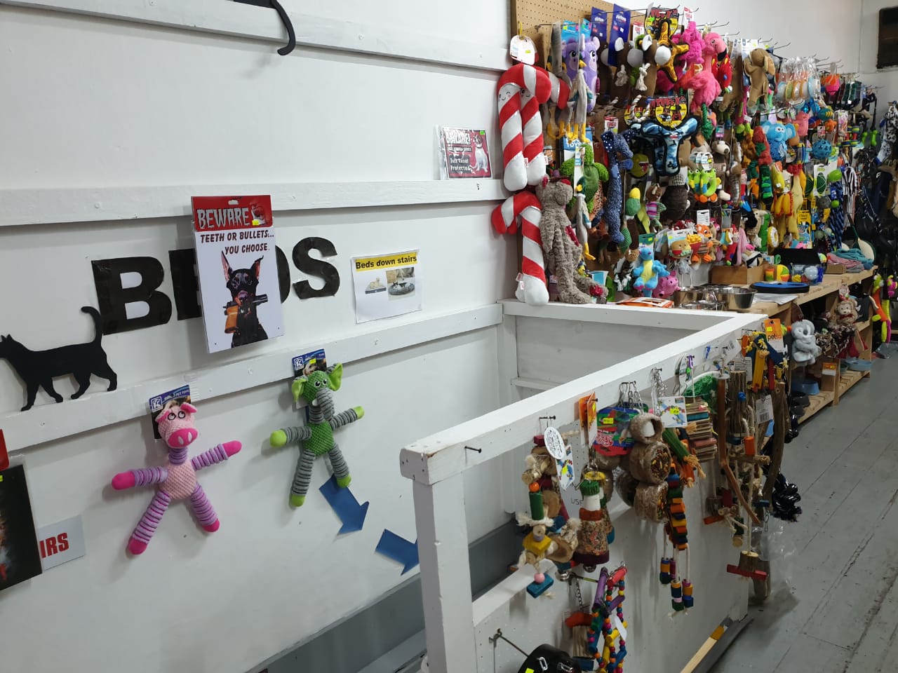Pet supply shelves